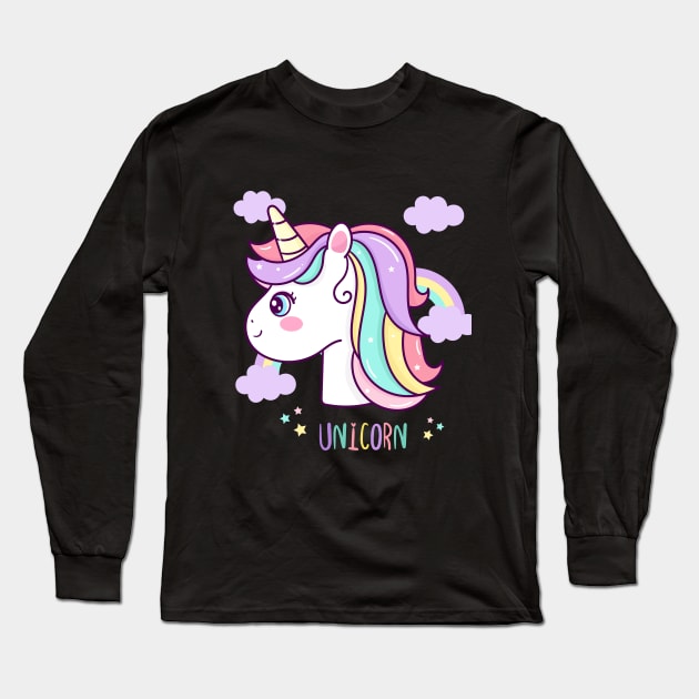 Cute unicorn head vector with rainbow cartoon Long Sleeve T-Shirt by Vividdiy8